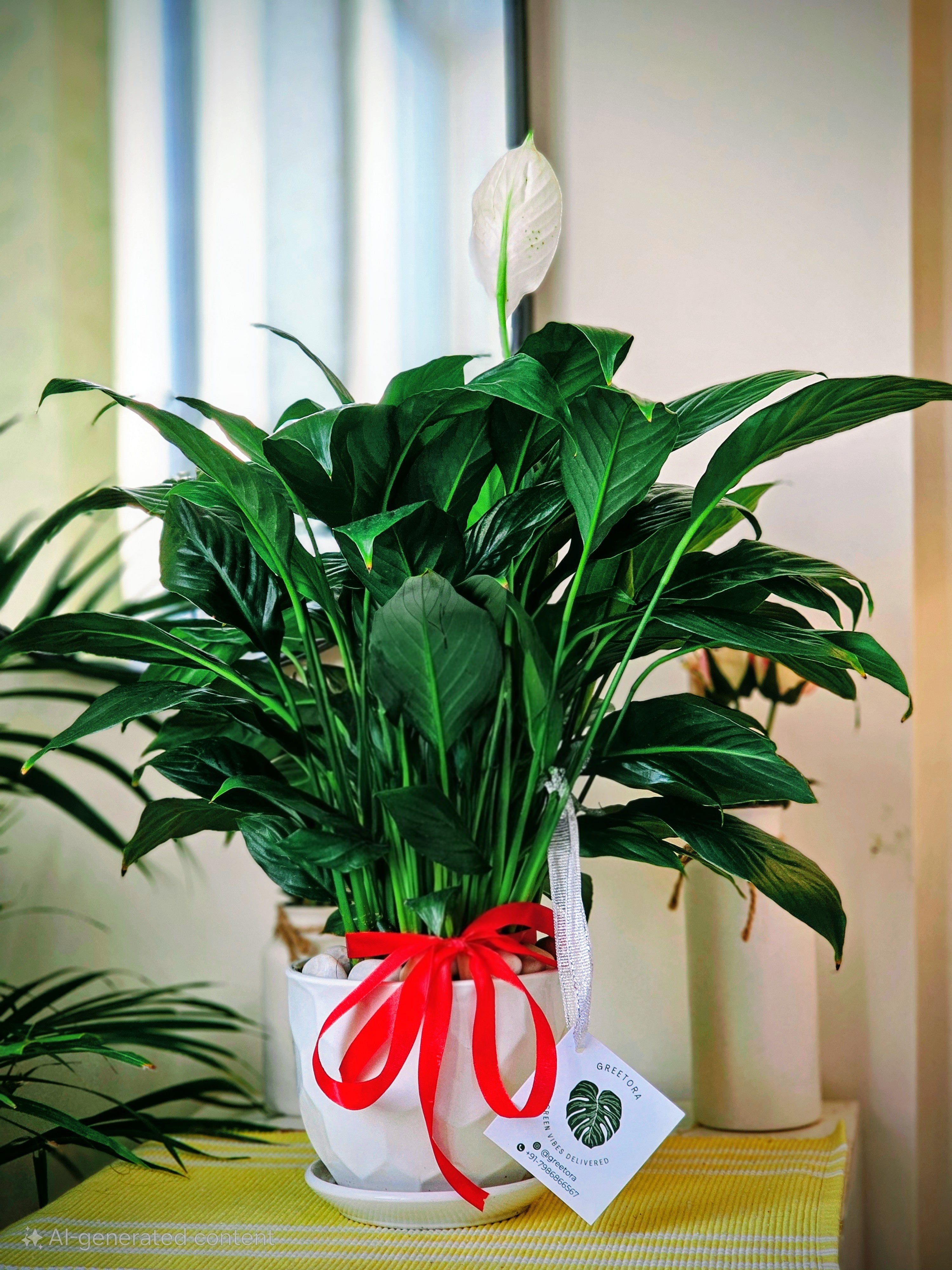 Peace Lily (Spathiphyllum) — Big Size + Premium ceramic pot with flush saucer