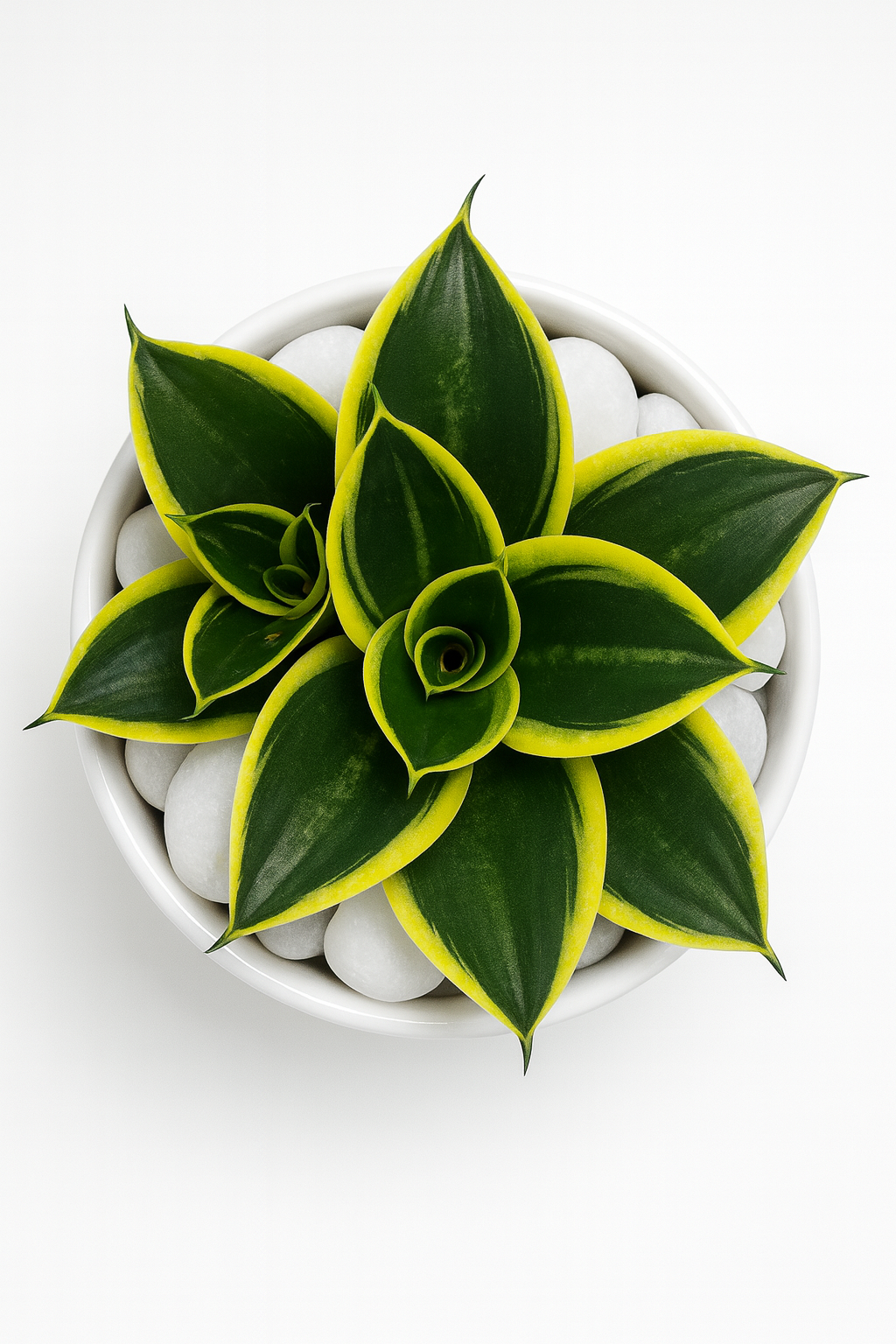 Dwarf Snake Plant ‘Golden Hahnii’ — Glossy White Round Bowl