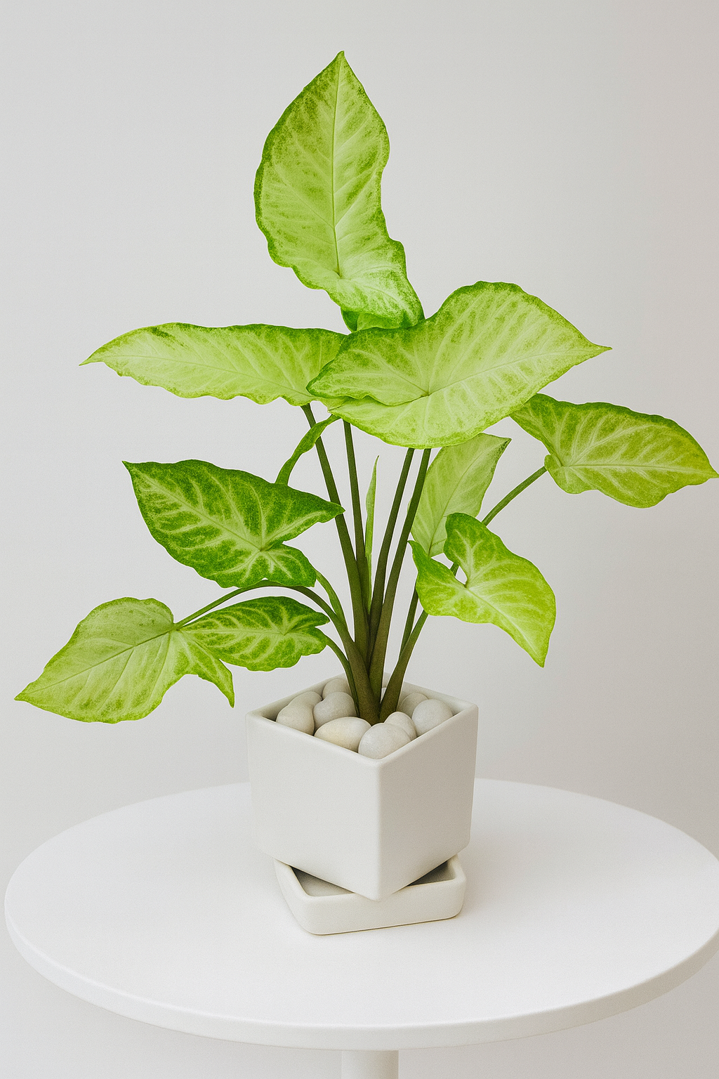 Syngonium ‘White/Butterfly’ — White Square Pot + Square Saucer