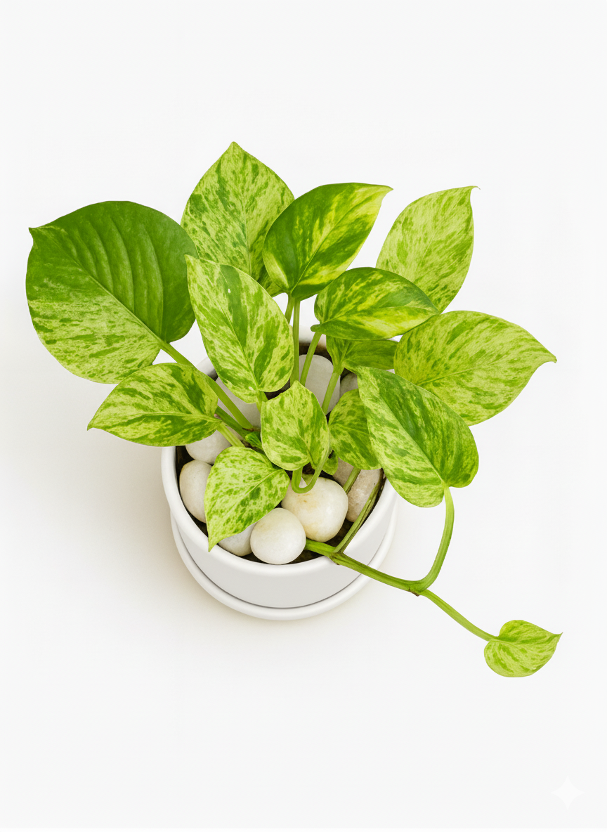 Marble Queen Pothos — Round Pot + Saucer